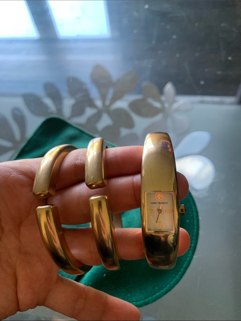 Tory Burch Gold Tone Wide Cuff Bracelet Watch